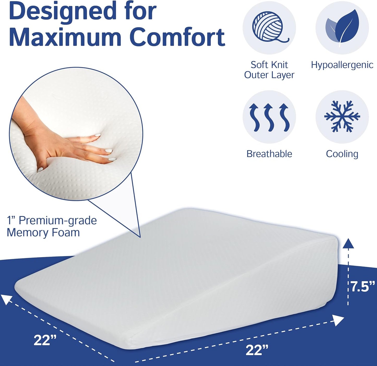 Ebung Body Positioner - Premium Memory Foam Wedge Pillow for Sleeping, Sitting, Snoring, Heartburn Relief, Pregnancy, TV, Reading, Backrest, Leg Rest
