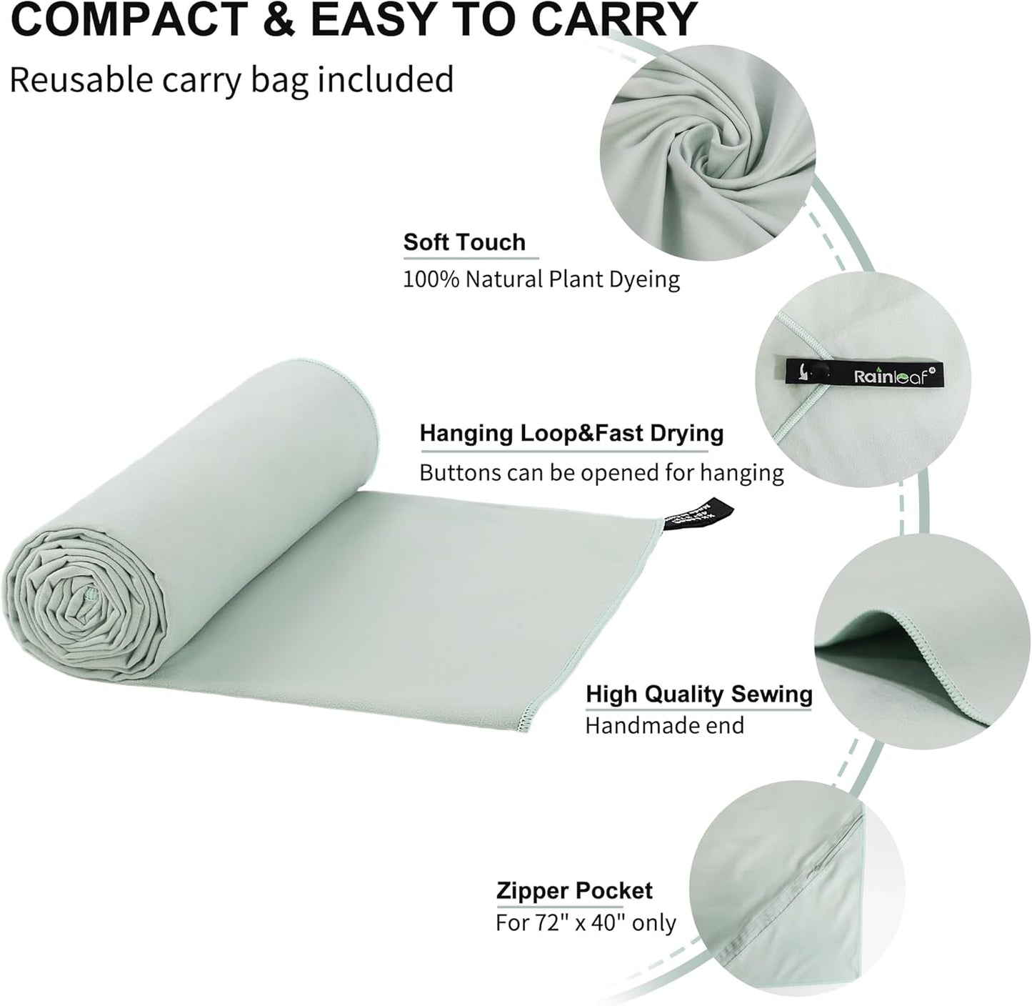 Rainleaf Microfiber Towel Perfect Travel & Gym & Camping Towel. Quick Dry - Super Absorbent - Ultra Compact - Lightweight. Suitable for Trip, Beach, Shower, Backpacking, Pool