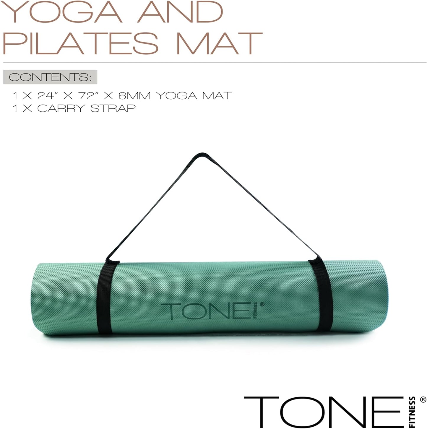 TONE Fitness Yoga Mat 1/4" Thick Non Slip Exercise & Pilates Mat for Home Workouts with Carrying Strap | Multiple Options
