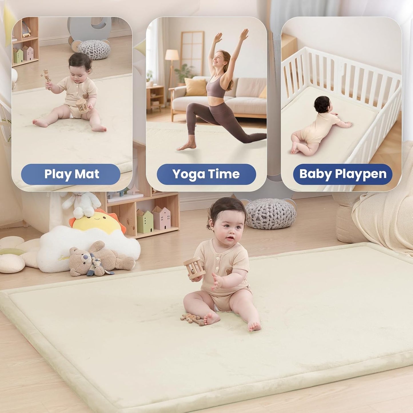 Baby Play Mat for Floor,1.3" Thick Memory Foam Tummy Time Mat,Soft Coral Velvet Nursery Rug,Large Non Slip for Crawling,Toddlers,Infants,Kids,Yoga & Tatami Style for Living Room(Dark Gray)