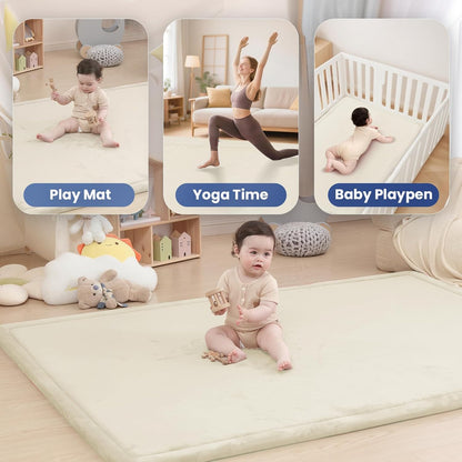 Baby Play Mat for Floor,1.3" Thick Memory Foam Tummy Time Mat,Soft Coral Velvet Nursery Rug,Large Non Slip for Crawling,Toddlers,Infants,Kids,Yoga & Tatami Style for Living Room(Dark Gray)