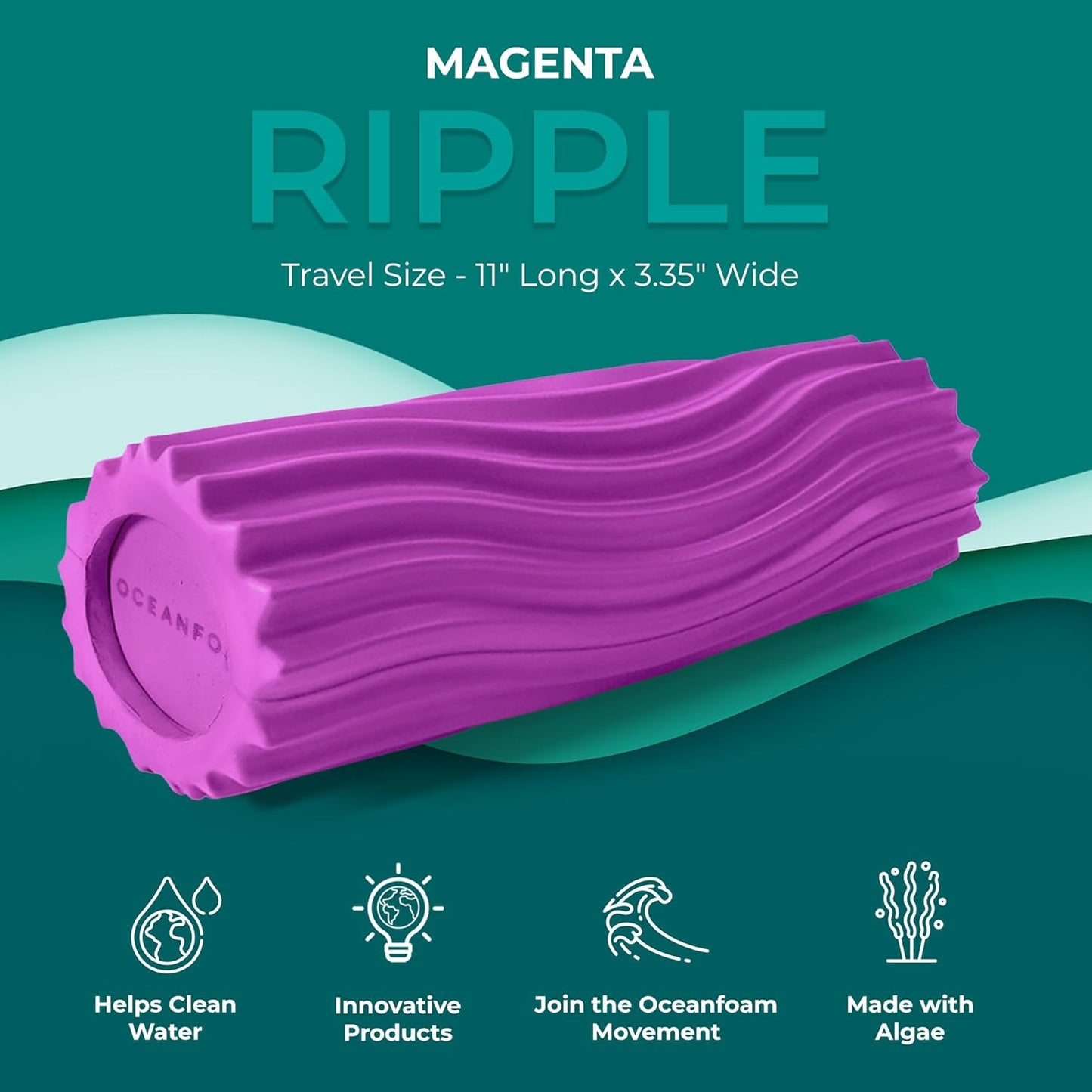Oceanfoam Ripple Travel Foam Roller (11" x 3.35") Firm Mini Foam Roller for Physical Therapy, Deep Tissue Massage, Back Pain - High Density, Ergonomic Wave Textured - Yoga, Pilates, Exercise (Natural) - Colors A