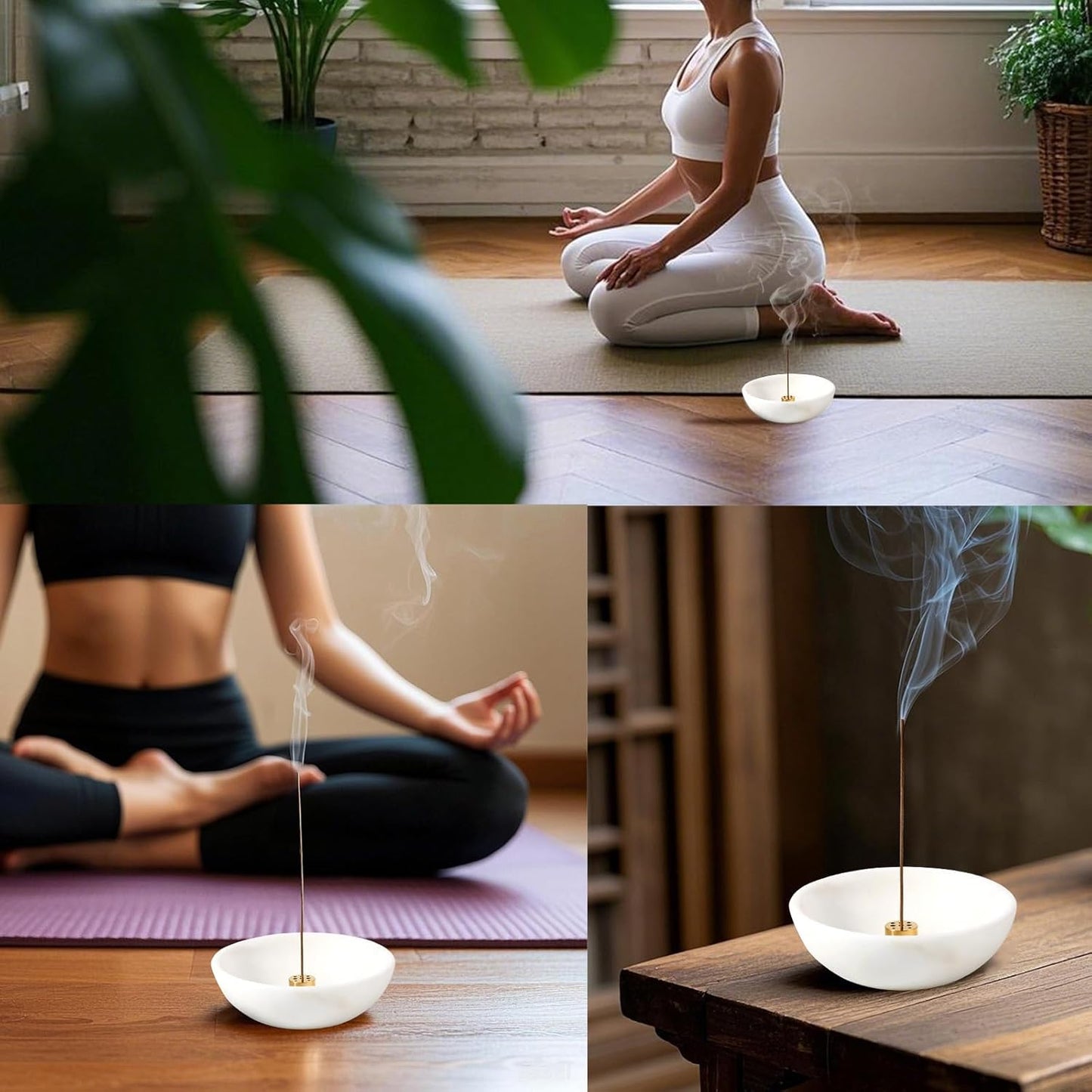 Koville Natural Marble Incense Holder, Incense Holder for Sticks with 9 Holes, Handmade Incense Burner Ash Catcher for Meditation Yoga SPA, Balsam Fir/Palo Santo/Sage/Cone (RoyalBeige)