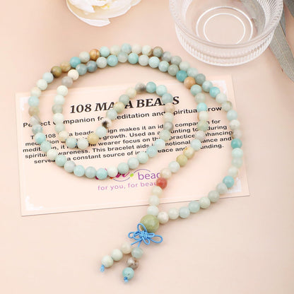 AD Beads 6mm 8mm 108 Prayer Mala Jasper Elastic Bracelet - Handmade Yoga Meditation Healing Power Energy Gifts for Unisex Adult.