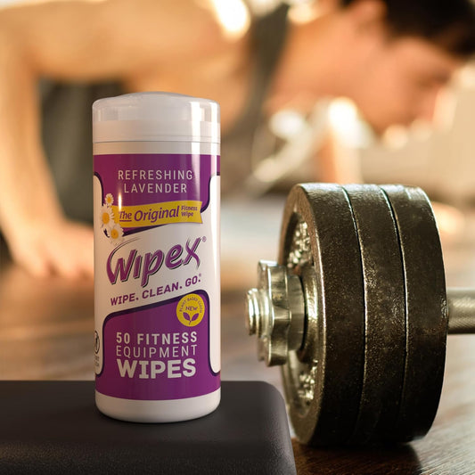 Wipex Original Fitness Equipment Wipes -EWG Verified - 50 Count Plant-Based No-Lint Cloth Gym Wipes for Workout Equipment, Yoga Mat Cleaner, Peloton Cleaner with Lavender Essential Oil & Vinegar,