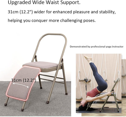 Morden Yoga Chair with Lumbar Support, Folding Yoga Assist Chair for Beginners Practice，Portable & Space-Saving (Pink PU)