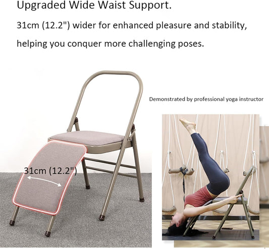 Morden Yoga Chair with Lumbar Support, Folding Yoga Assist Chair for Beginners Practice，Portable & Space-Saving (Pink PU)