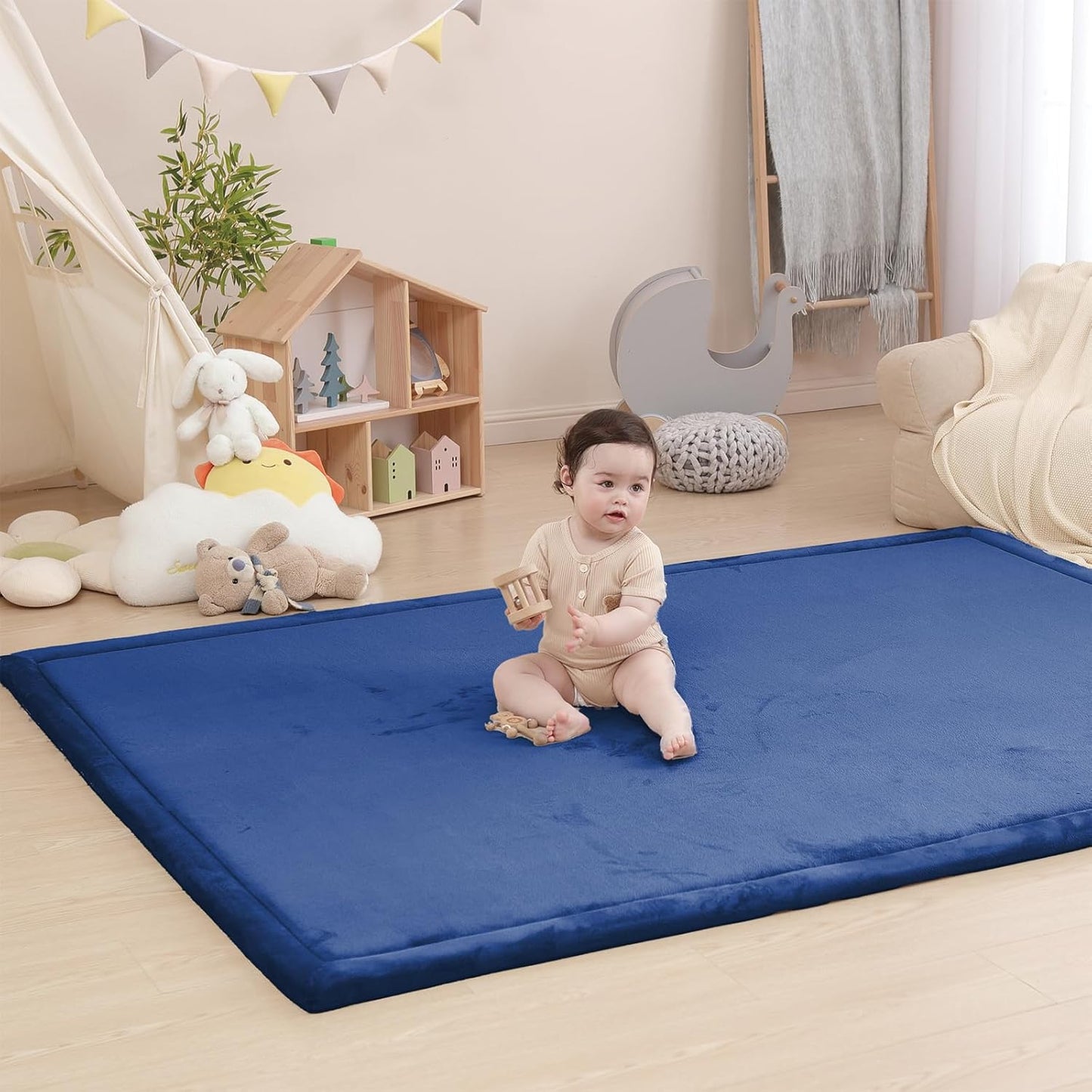 Baby Play Mat for Floor,1.3" Thick Memory Foam Tummy Time Mat,Soft Coral Velvet Nursery Rug,Large Non Slip for Crawling,Toddlers,Infants,Kids,Yoga & Tatami Style for Living Room(Dark Gray)