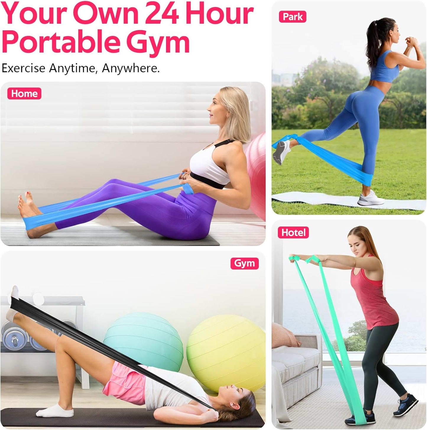 RENRANRING Resistance Bands for Working Out, Exercise Bands for Physical Therapy, Stretch, Recovery, Pilates, Rehab, Strength Training and Yoga Starter Set