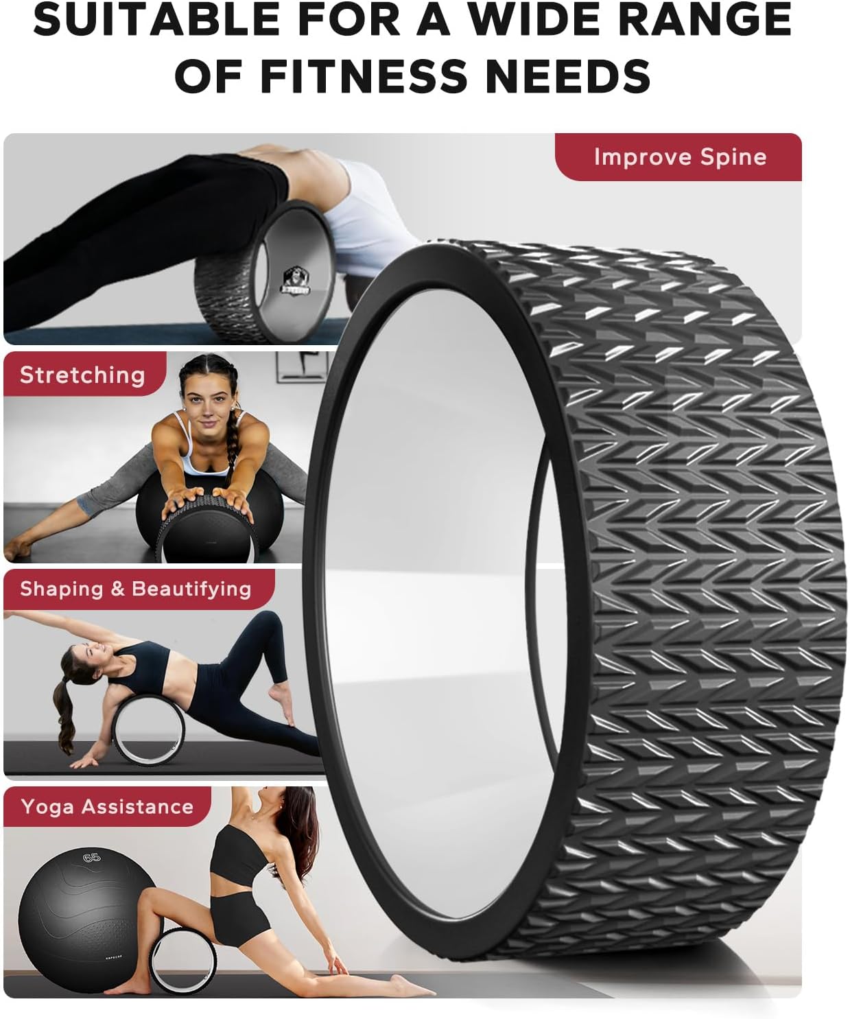 HAPBEAR Back Roller - Yoga Wheel Set with 26'' Exercise Ball – 12'' PP Inner Core Spine Alignment Tool for Back Pain Relief, Core Strength & Full-Body Workout, for Home Gym & Therapy – Pump Included