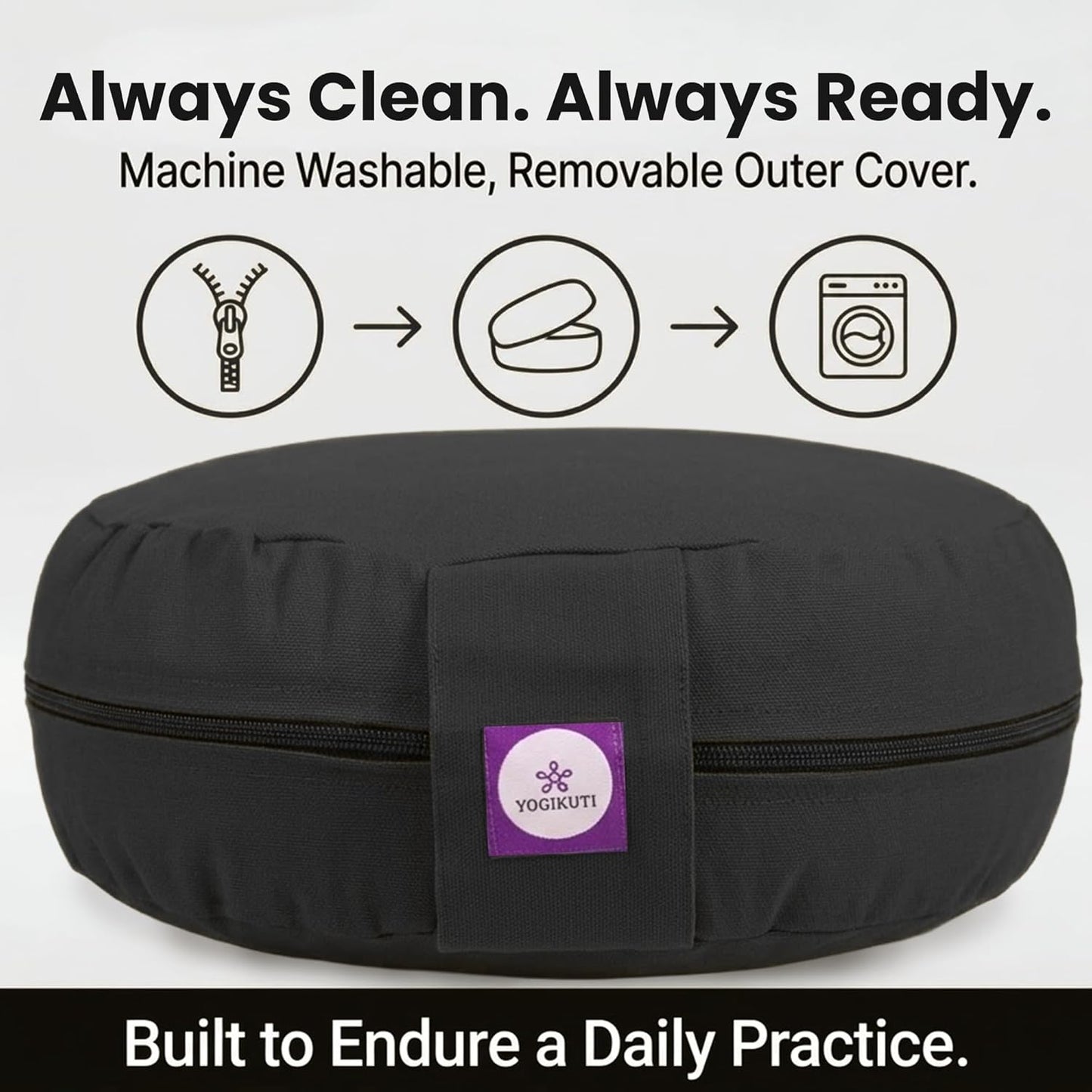 Yogikuti 100% Cotton Meditation Cushion (Round) with Handle | Firm & Comfortable Yoga Cushion | Removable Washable Cover | Floor Seating Support for Meditation, Yoga & Pranayama