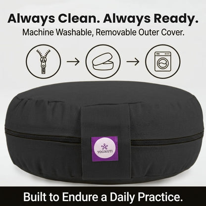 Yogikuti 100% Cotton Meditation Cushion (Round) with Handle | Firm & Comfortable Yoga Cushion | Removable Washable Cover | Floor Seating Support for Meditation, Yoga & Pranayama