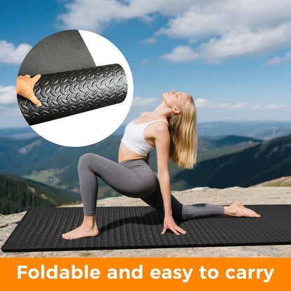 4x6ft Gym Floor Mat 10mm Thick - Large TPE/NPE Foam Workout Mat for Home Gym, Garage Floor, Yoga & Exercise - Non-Slip Eco-Friendly Fitness Mat (Black)