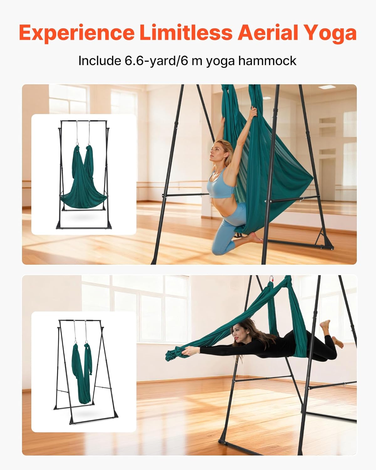VEVOR Yoga Stand Frame, Max 441-551 lbs Load Swing Stand, Triangular Structure Aerial Rig, Aerial Silk Stands with Yoga Hammock, Standard & Height-Adjustable Version