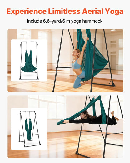 VEVOR Yoga Stand Frame, Max 441-551 lbs Load Swing Stand, Triangular Structure Aerial Rig, Aerial Silk Stands with Yoga Hammock, Standard & Height-Adjustable Version