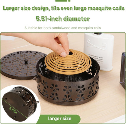 Portable Iron Mosquito Coil Holder with Handle Round Heat-Resistant Incense Holder (Bronze)