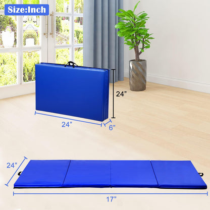 Gymnastics Mat for Tumbling, Folding Tumbling Mat Exercise Mat Gym Mat Tumbling Mats for Kids, Adults, PU Leather Yoga Mat with Carrying Handles