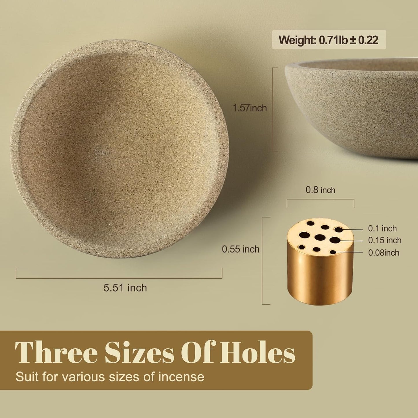 Koville Natural Marble Incense Holder, Incense Holder for Sticks with 9 Holes, Handmade Incense Burner Ash Catcher for Meditation Yoga SPA, Balsam Fir/Palo Santo/Sage/Cone (RoyalBeige)