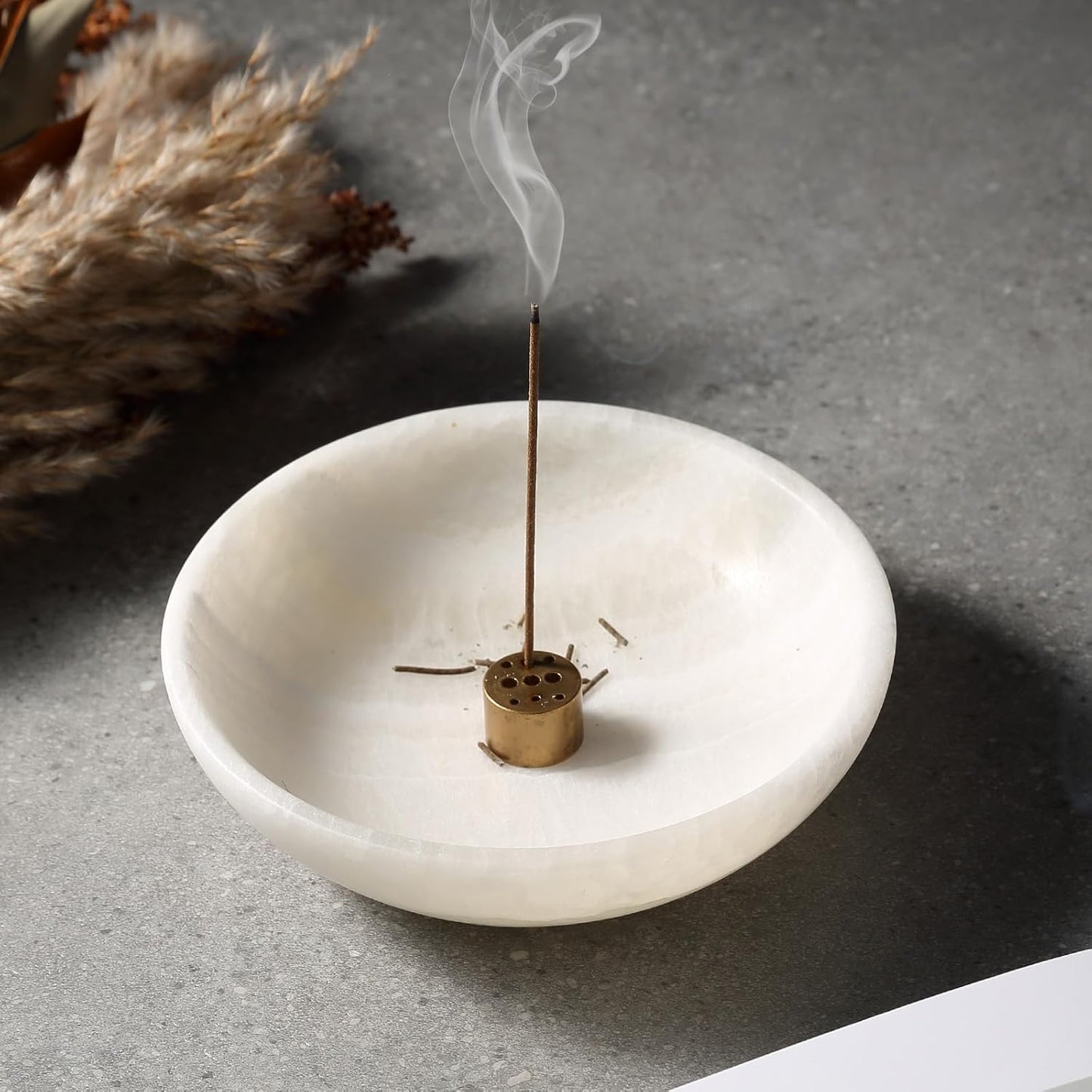 Koville Natural Marble Incense Holder, Incense Holder for Sticks with 9 Holes, Handmade Incense Burner Ash Catcher for Meditation Yoga SPA, Balsam Fir/Palo Santo/Sage/Cone (RoyalBeige)