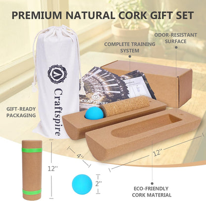 Cork Balance Board, Premium Cork 4-in-1 Foot & Ankle Strengthener Kit, Balance Trainer with Massage Roller & Ball, Toe Resistance Bands, Carrying Bag, Exercise Guide & Training Log for Mobility, Balance & Foot Function
