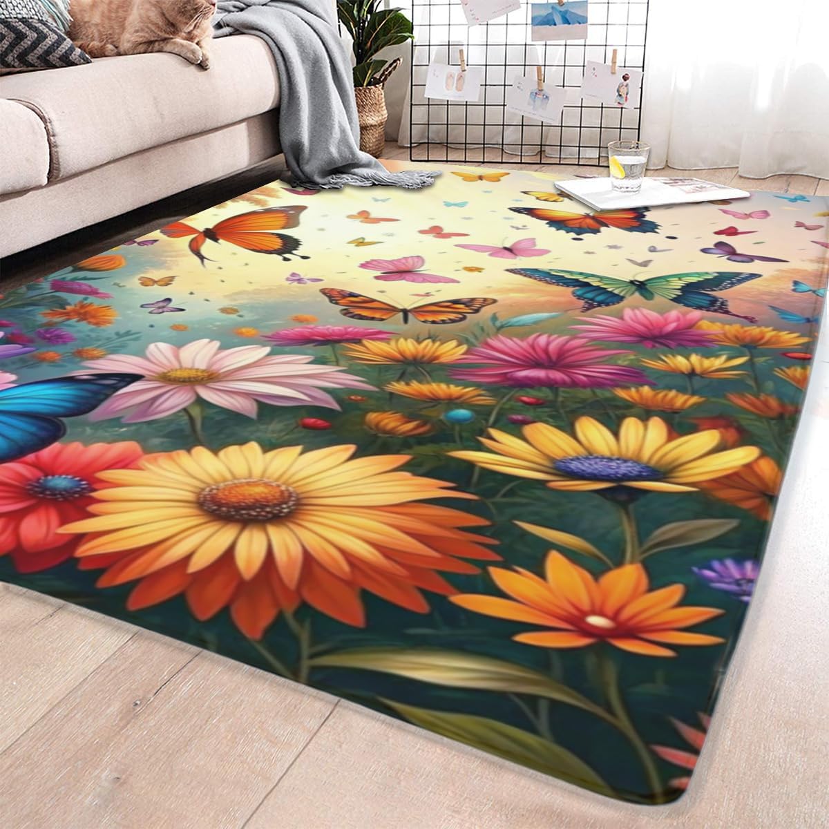 Butterfly Carpet Area Rug - Lovely Butterflies Printed Carpets for Kids Butterfly Theme Living Room Indoor Bedroom Decor Soft Polyester Yoga Mat 2'x3'