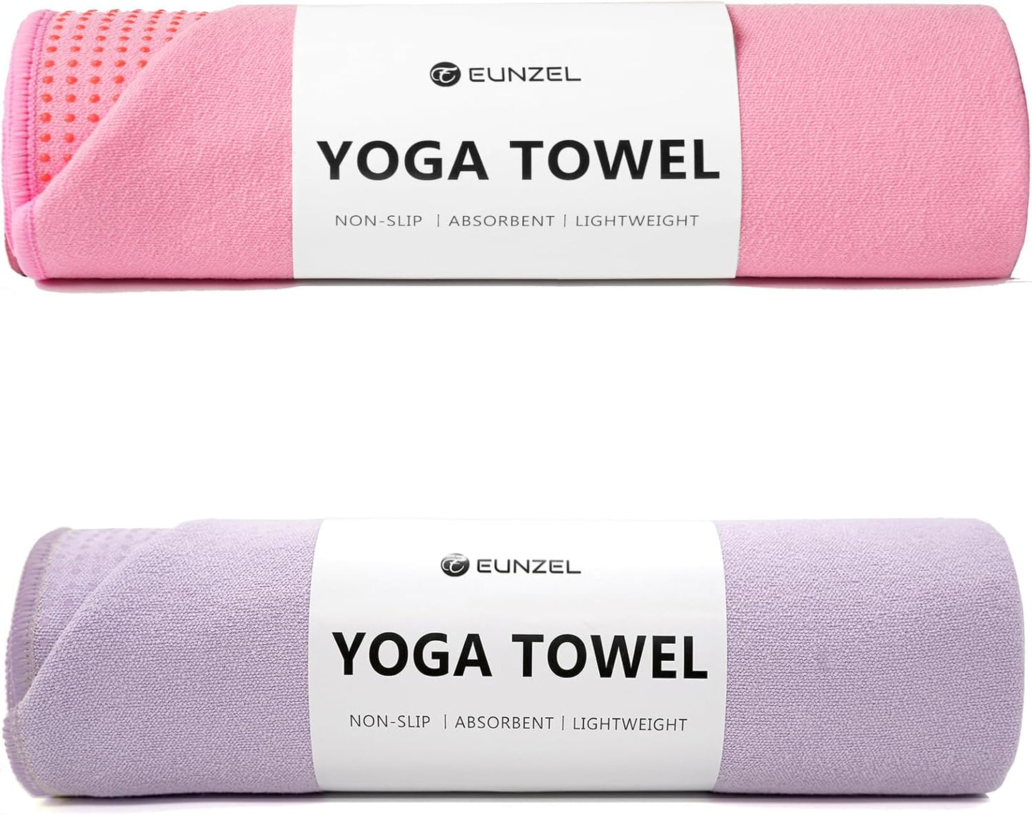 Eunzel 2 Pack Hot Yoga Towel with Grip Dot, Non Slip Yoga Mat Towe Sweat Absorbent Towel for Hot Yoga,Bikram, Pilates and Fitness 72" x 24", Pink