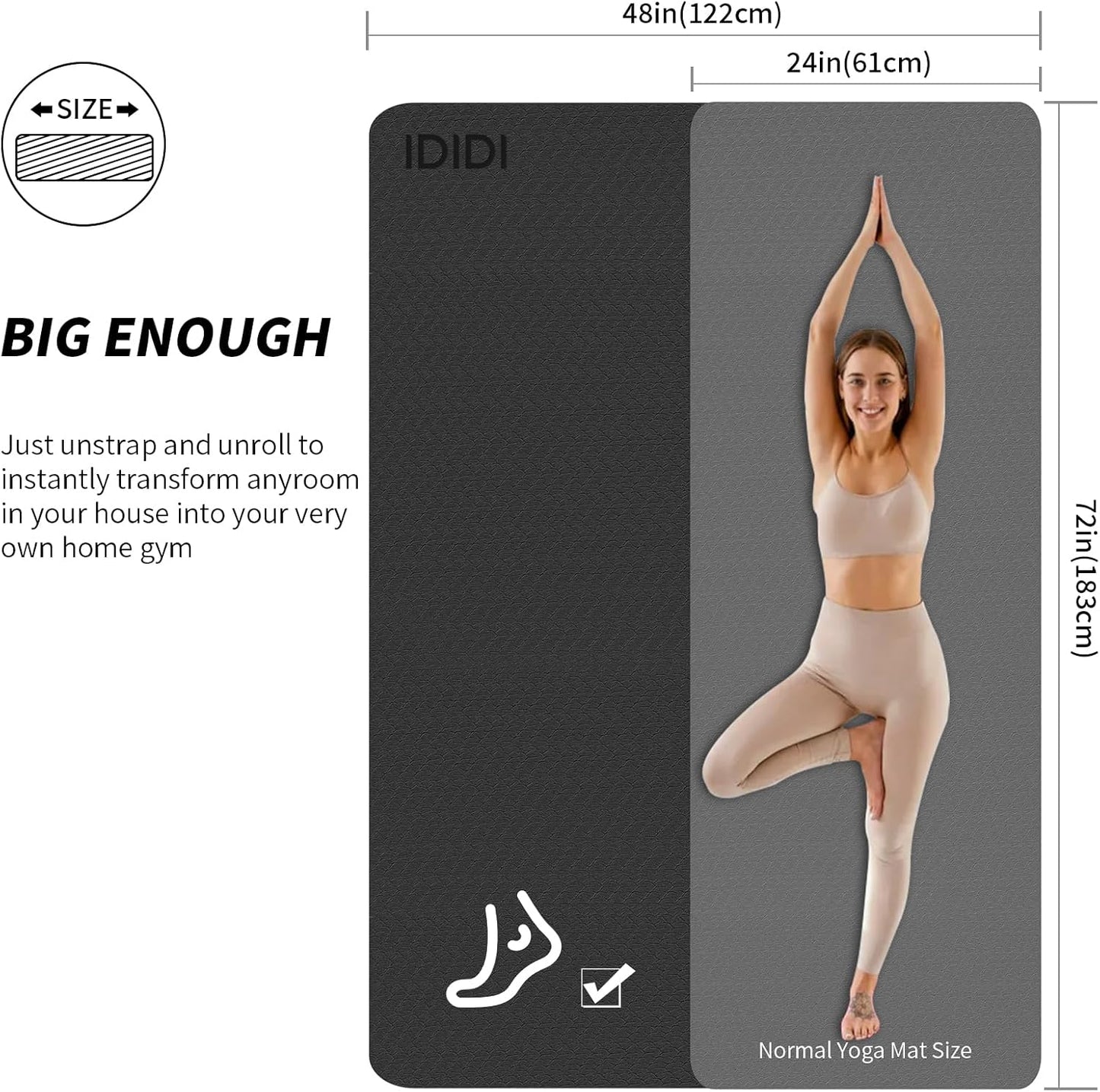 Large Yoga Mat (6'x 4') - Extra Long and Wide Workout Mat for Men and Women, Non-Slip POE 0.32''/0.4'' Thick Fitness Mat, Eco-Friendly Exercise Mat for Home Workouts, Ideal for Yoga and Pilates