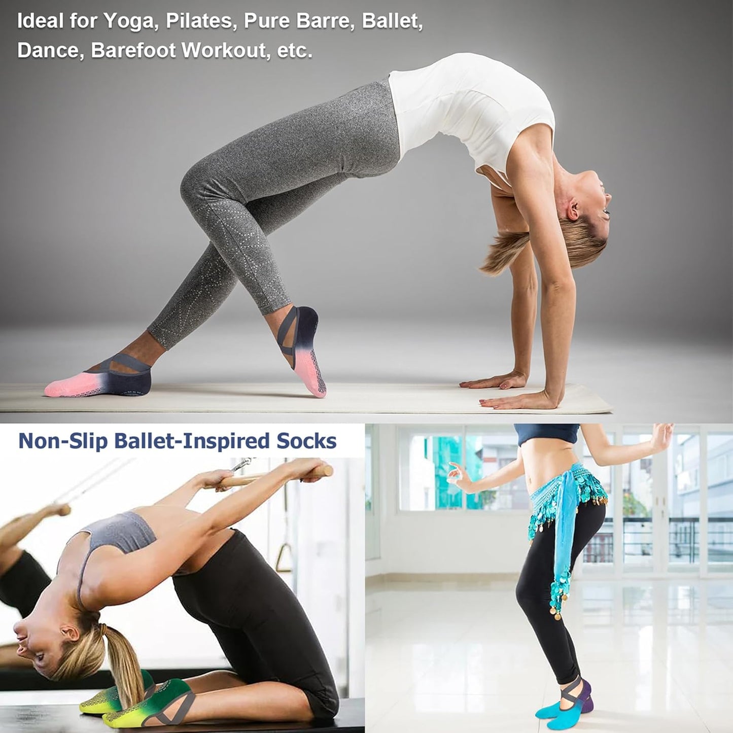 Ozaiic Pilates Socks for Women Non Slip Grip, Yoga Socks with Grippers for Barre, Hospital, Ballet, Dance, Barefoot Workout