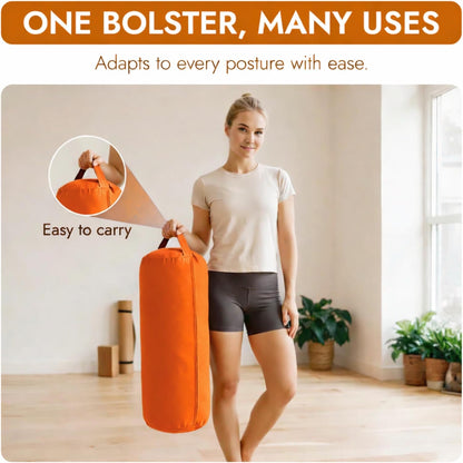 Yogikuti Iyengar Yoga Bolster for Restorative Yoga and Meditation – Lightweight Cotton Support Pillow with Handle for Easy Carry, Versatile for Pose Modification, Balance, Back Relief, and Relaxation