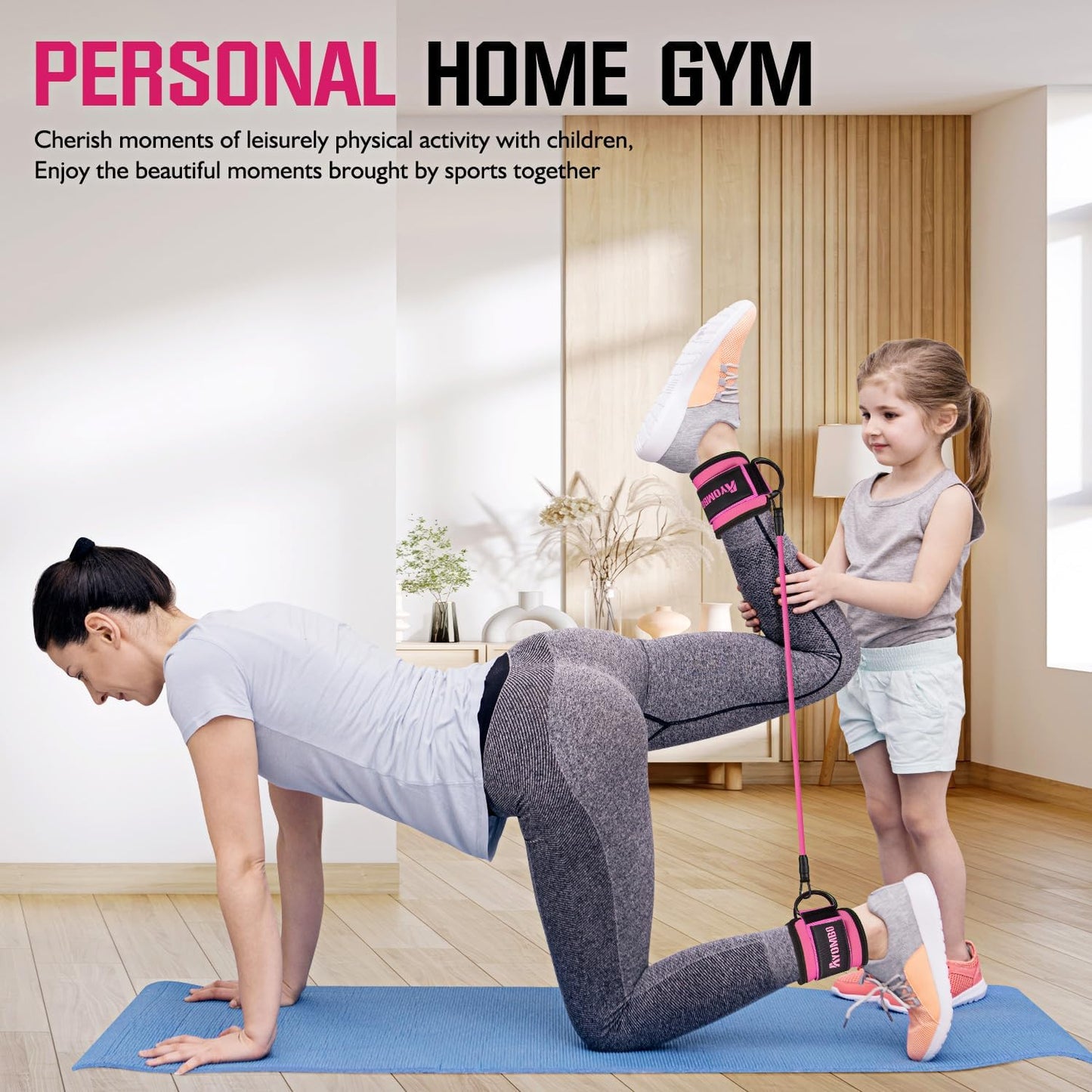 Ayombo Ankle Resistance Bands with Cuffs, Home Gym Workout Equipment, Lifting Glute Butt Exercise Equipment for Women, Ankle Weights Fitness Set, Leg Booty Equipment for Training Perfect Body Shape
