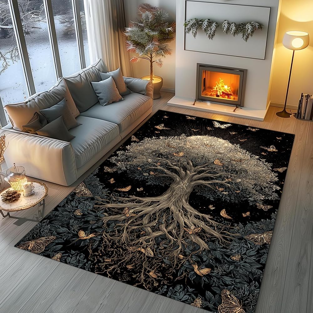 Tree of Life Rug for Living Room Bedroom – Yggdrasil Viking Area Rug Soft Non-Slip Carpet for Indoor Home Décor (Tree of Life Rug 05)