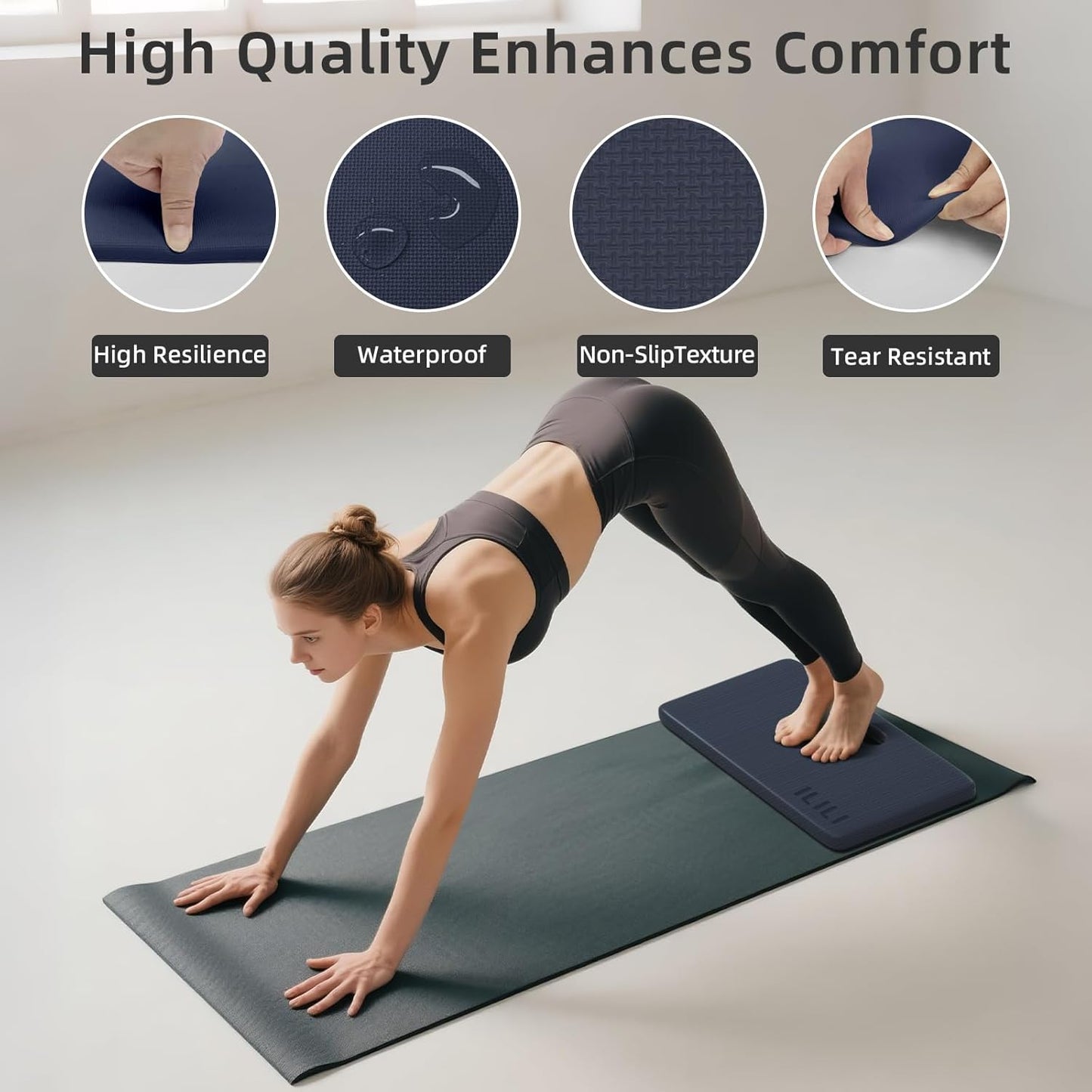 ILILI Yoga Knee Pad Foldable, TPE Soft Pad 24*17*0.5inch (Folding Size 17*12*1inch) for Knee Push-ups, Plank Support＆Elbow/Knee Support, Portable and Lightweight for Yoga Pilates, Fitness Exercise, Outdoor