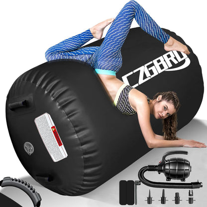 CZGBRO Gymnastics Barrel Air Roller with Pump, Inflatable Tumbling Equipment Air Mat Octagon Mat for Backhandspring Training Cheerleading Home Use