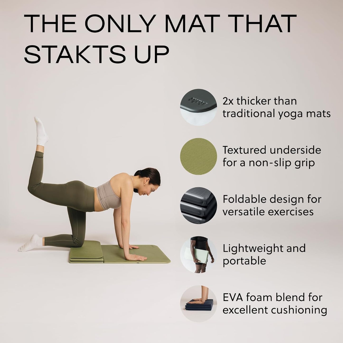 Stakt The Original Foldable Yoga Mat, Premium Foldable Exercise & Workout Mat with Non-Slip Surface, Lightweight Portable for Studio or Home Use, As Seen on Shark Tank