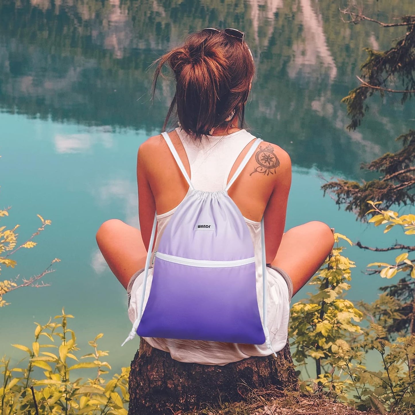 WANDF Drawstring Backpack String Bag Sackpack Cinch Water Resistant Nylon for Gym Shopping Sport Yoga (Black)