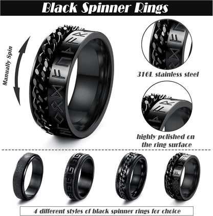FUNRUN JEWELRY Stainless Steel Fidget Anxiety Ring for Women Men Fidget Spinner Rings Moon Star Celtic Stress Relieving Spinning Ring Wedding Band Rings Set,4-6Pcs
