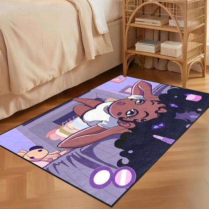 Black Girl Area Rug for Bedroom African Black Girls Floor Rugs for Living Room Playroom Cartoon Art Home Decor Soft Yoga Mats for Women Afro Purple 47" x 31" (2.7 x 3 Feet)