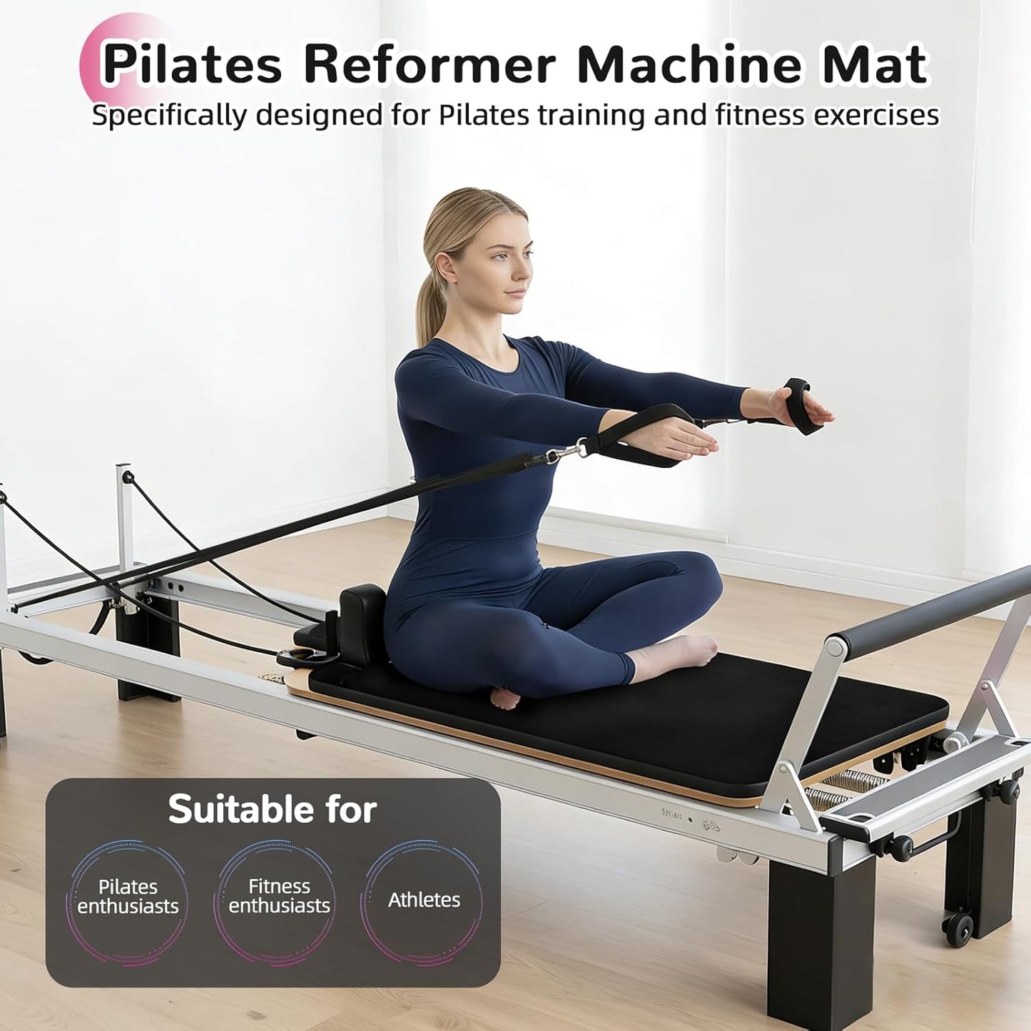 Non Slip Pilates Reformer Mat, Soft Fleece Surface Pilates Towel Mat, Pilates Mat with Multiple Equipment, Lightweight and Foldable, Wicking and Quick Drying for Yoga, Fitness