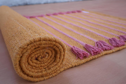 Jaipur Art & Rugs Cotton Yoga Rug - Eco-Friendly Hand-Woven Thick Mat (24”x72”x5mm) for Everyday Fitness at Home - Comfortable & Extra-Long - Colors B