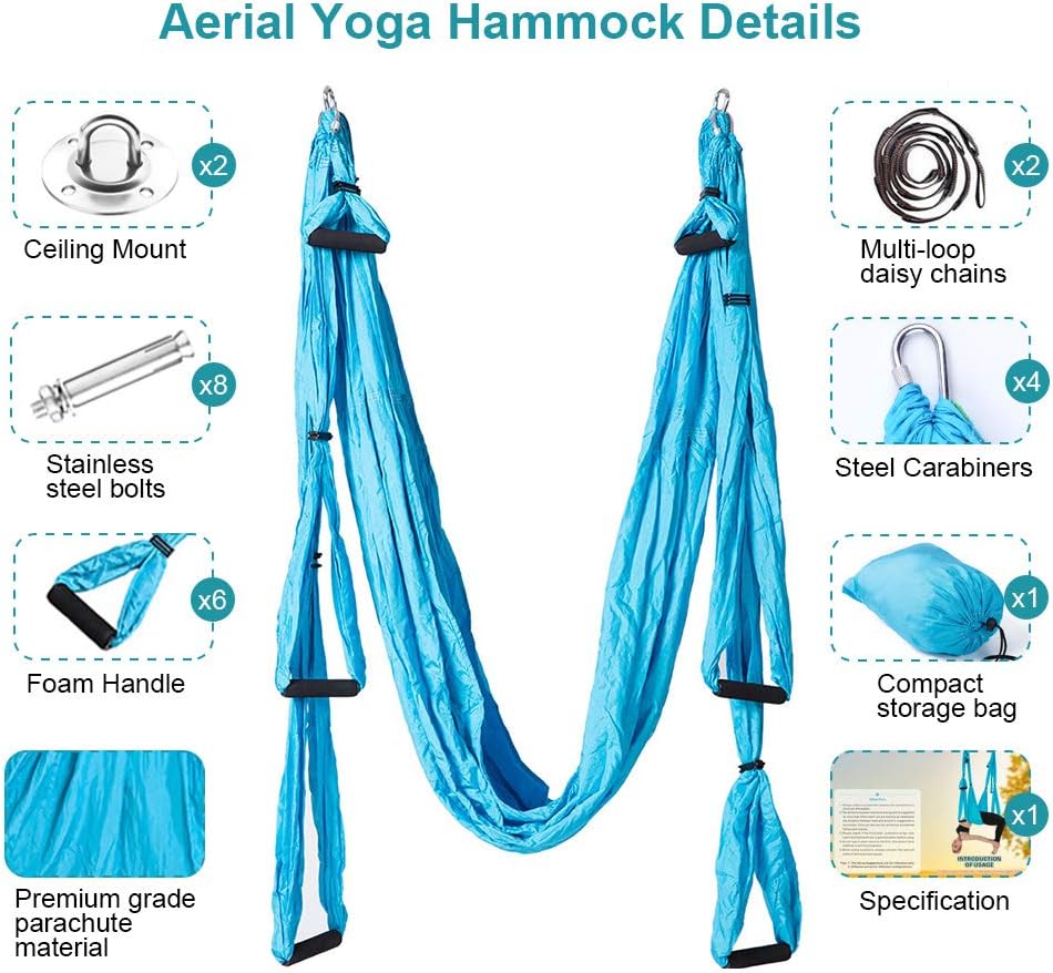 Aerial Trapeze Yoga Hammock Kit - Ultra Strong Antigravity Yoga Flying Sling Inversion Swing Tool Set