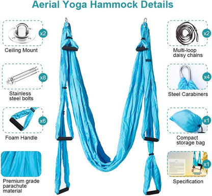 Aerial Trapeze Yoga Hammock Kit - Ultra Strong Antigravity Yoga Flying Sling Inversion Swing Tool Set