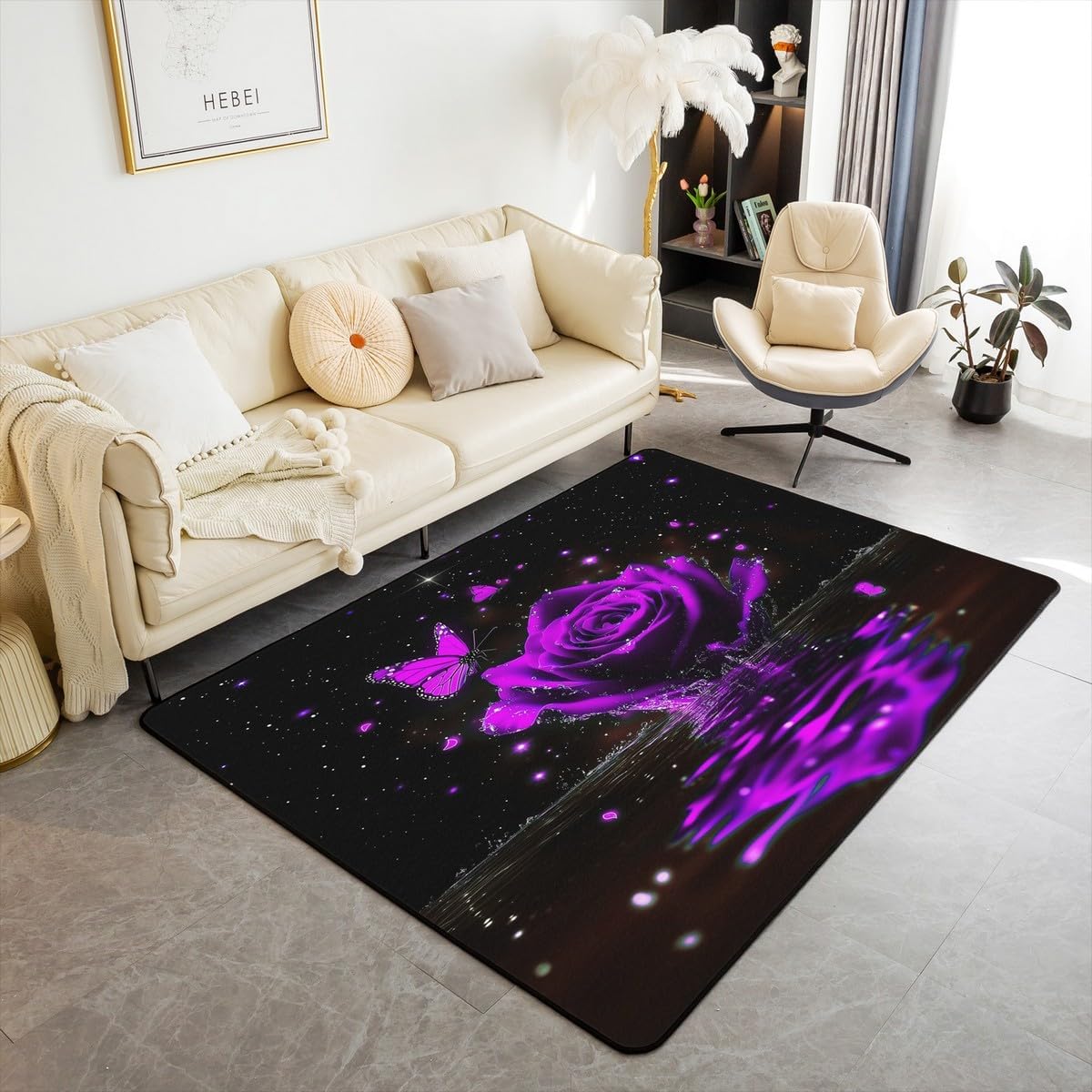 Feelyou Floral Rose Indoor Floor Mat Set,Romantic Blue Rose Rugs for Living Room Bedroom Area Rug 3x5,Boys Girls,Botanical Flower Rose Accent Rug Doormats Floor Mat for All Season