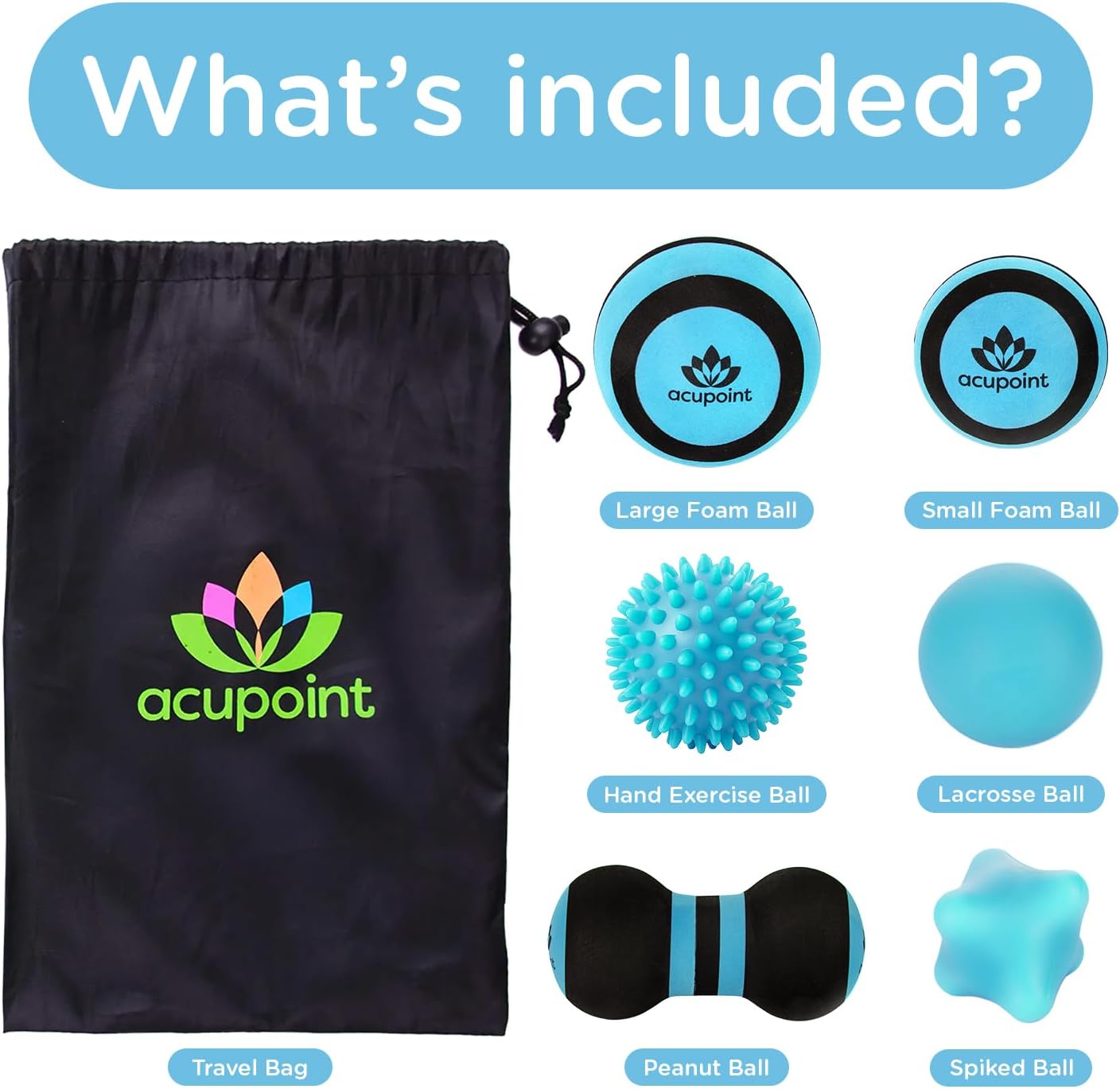 Acupoint Massage Ball Therapy Set for Muscle Knots and Post-Workout - Physical Therapy Balls, Trigger Point & Yoga Therapy, Massage Ball for Feet - 6-Piece Set (Blue)
