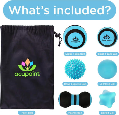 Acupoint Massage Ball Therapy Set for Muscle Knots and Post-Workout - Physical Therapy Balls, Trigger Point & Yoga Therapy, Massage Ball for Feet - 6-Piece Set (Blue)