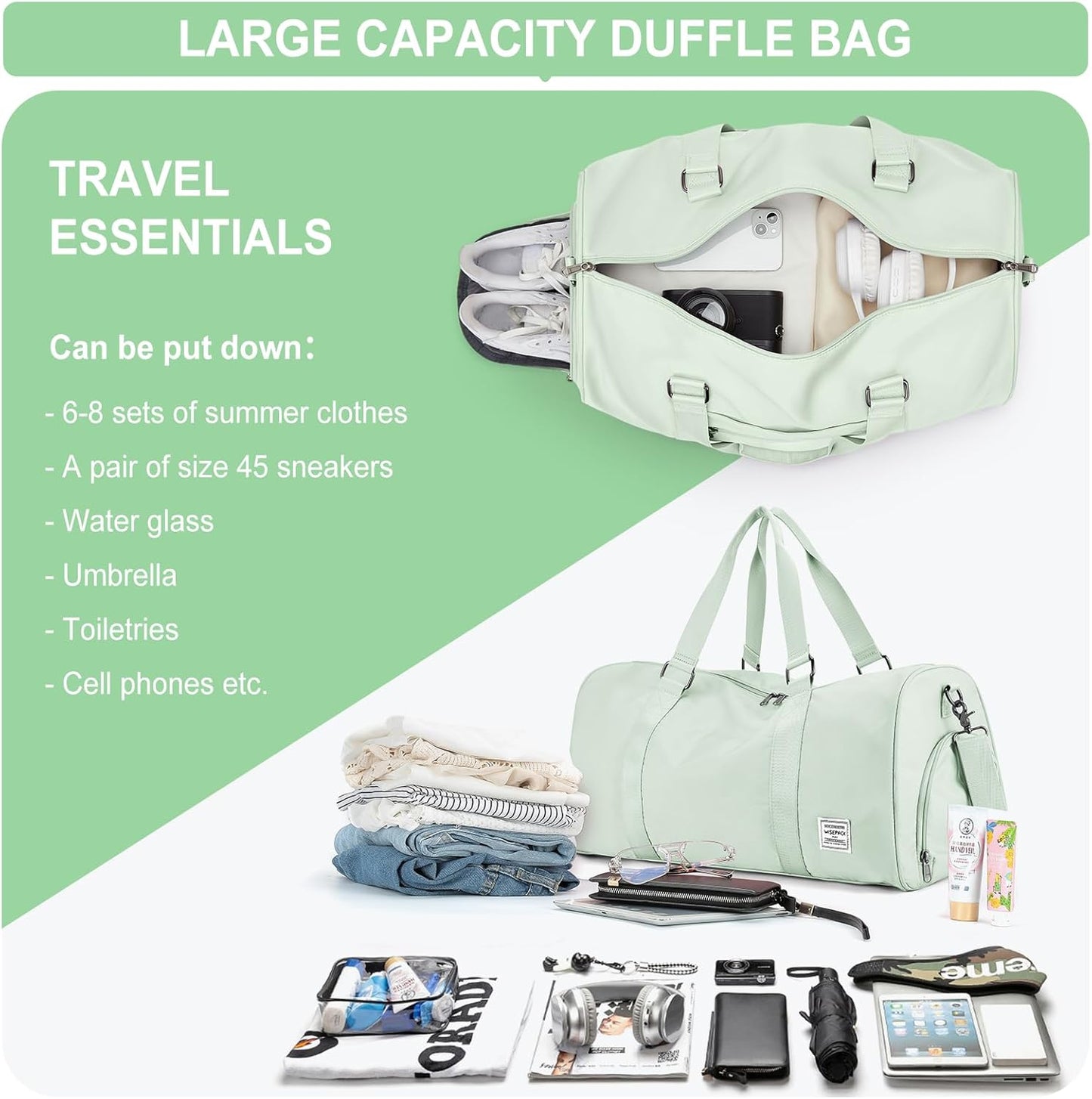 Gym Bag Womens Mens with Shoes Compartment and Wet Pocket Travel Duffel Bag for Women for Plane Sport Gym Tote Bags Swimming Yoga Waterproof Weekend Overnight Carry on Bag Hospital Holdalls - Colors C