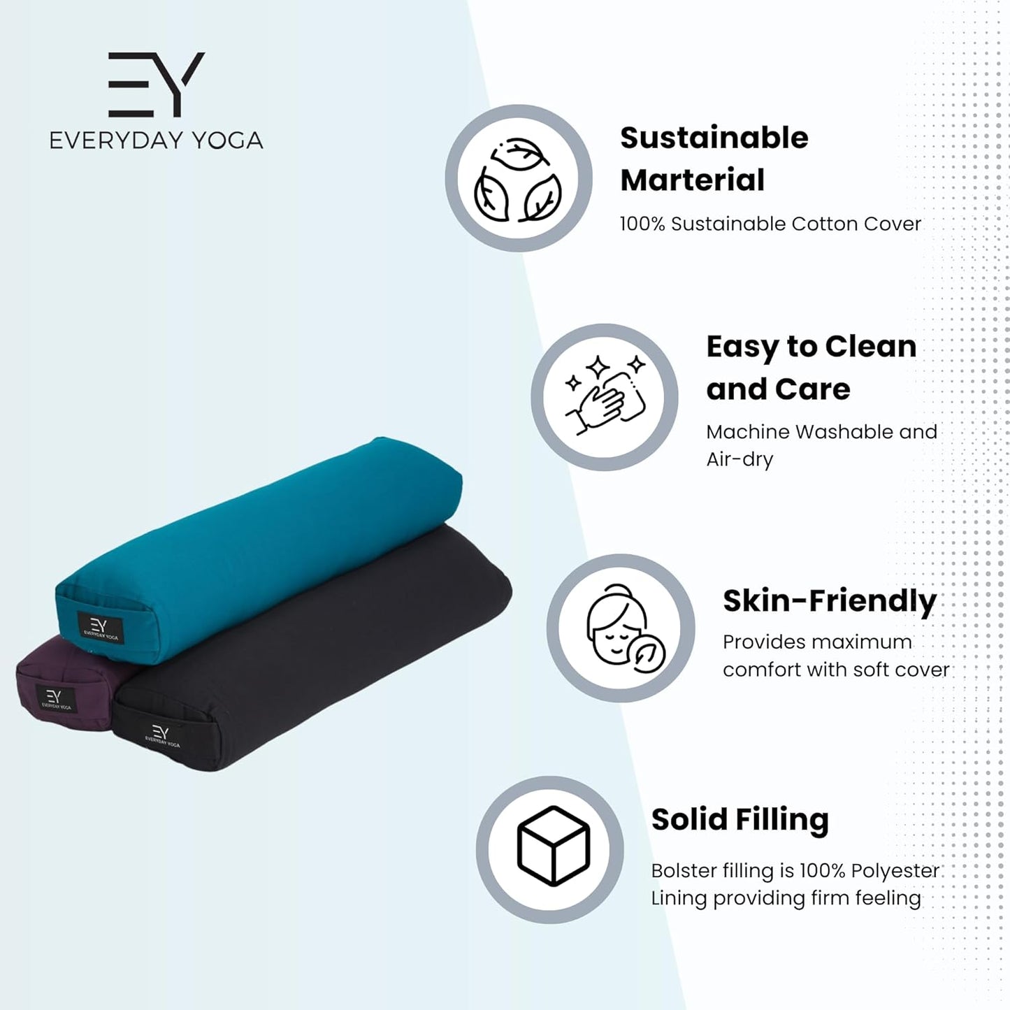 Everyday Yoga Bolster and Foam Block Set, Soft Non-Slip Surface for Stability, Balance, and Deepen Stretches - 4 Inch - Peacock