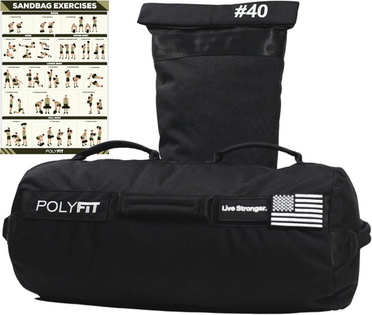 Polyfit Sandbag Pro - Workout Sandbag with Triple Closure Filler Bag and Reinforced Nylon Webbing - Sand Not Included - Multiple Colors & Sizes