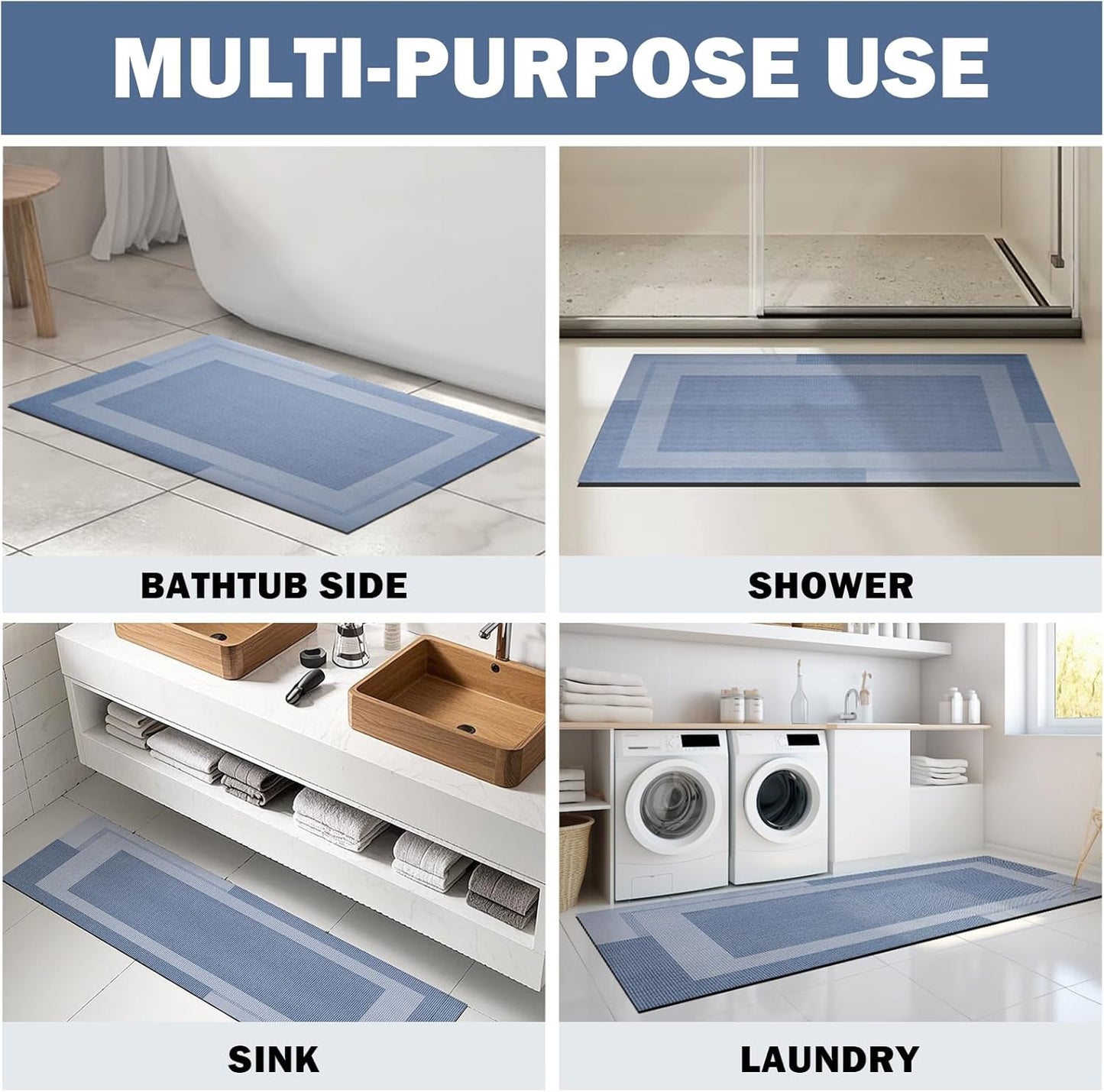 YDKGL Non Slip Long Bath Mat Bathroom Runner, Rubber Backing Ultra Thin Bathroom Rugs Fit Under Door Quick Dry Super Absorbent Washable Bath Rug Shower Mat for Bathtub Sink Floor, Dark Gray 17"x47"