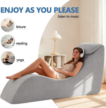 Yoga Chair Lounge for Adult, Yoga Lounge Chair，Ergonomic Chaise Lounge Chair,Chaise Lounge Indoor， Head Pillow，Perfect for Stretching, Massage, and Relaxation, Used in Living Room, Bedroom（Yellow）