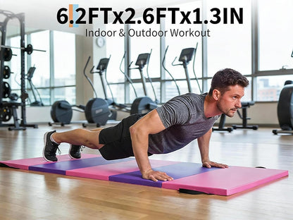 Gymnastics Mat,6x2 Ft(Four-fold) / 6.2x2.6 Ft(Five-fold) Exercise Mats, Gymnastics Tumbling Mats, Thick Portable Home Gym Floor Pad for Yoga, Pilates, Aerobics & Martial Arts Training Children Gifts